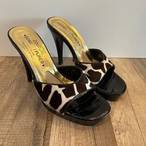 Donald J. Pliner Size 5.5, Animal Calf Hair Platform Open Toe Heels.